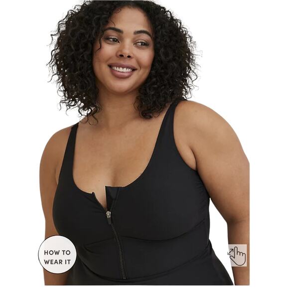 Torrid NWT Corset Shape Lace Up Mid Length Swim Dress Black 00X Compression - Picture 5 of 9